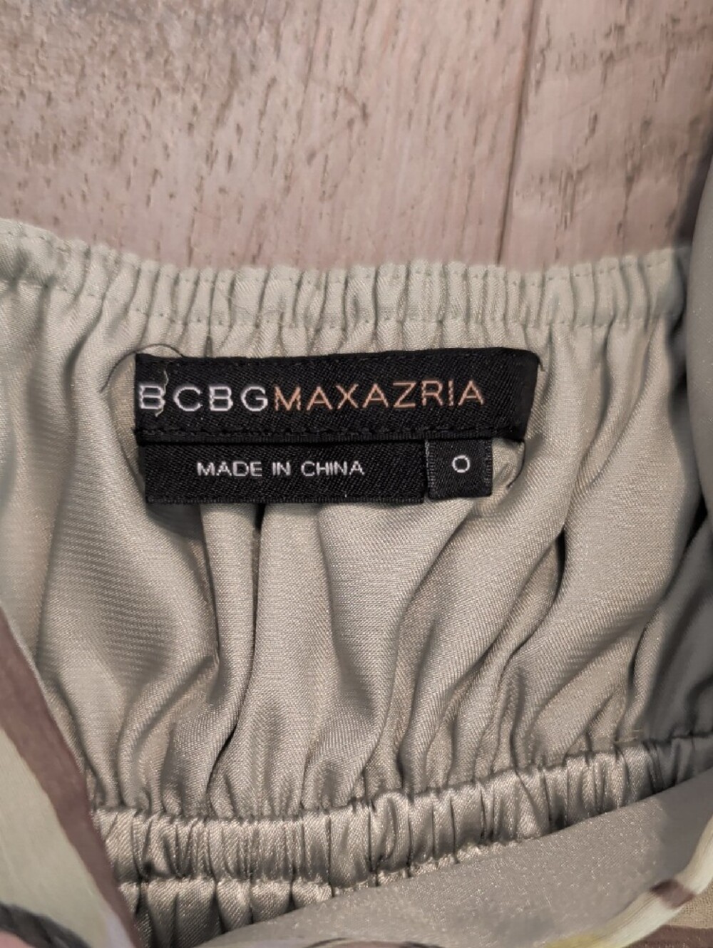 BCBGMaxAzria Light Green Floral Chemise with Brown Hem and Cream Straps - Picture 2 of 9
